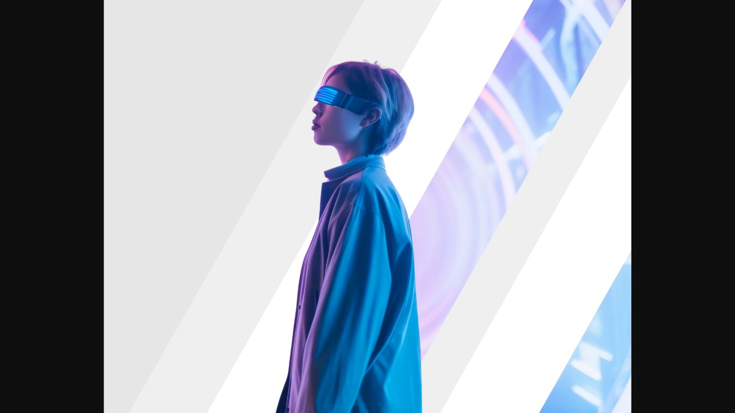 Person with futuristic visor representing our vision